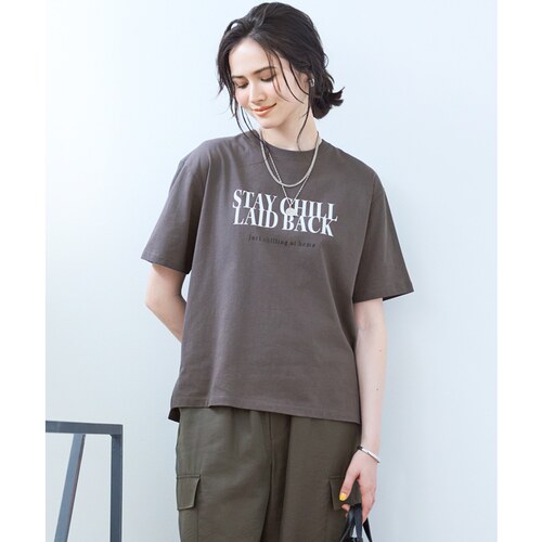 23区SLOW系列时尚气质简约优雅MVS棉logo设计T恤女ONWARD - 图0