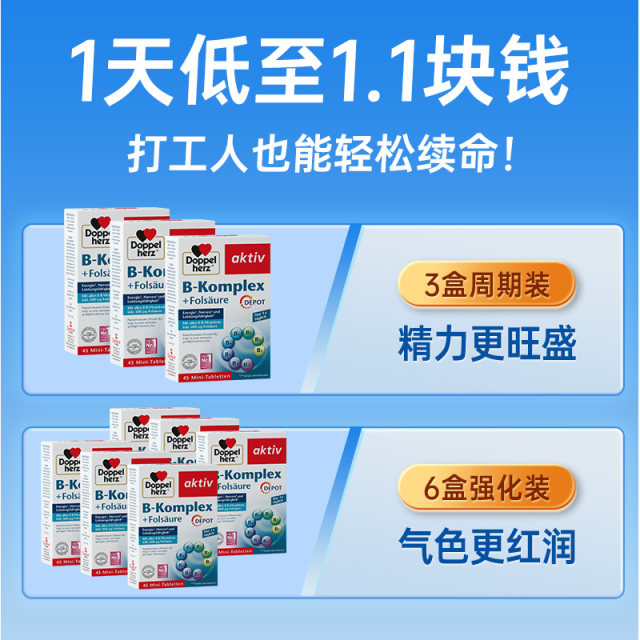 ເຢຍລະມັນ Double Heart B Vitamins + Folic Acid ສະໜັບສະໜູນການເຜົາຜານອາຫານ