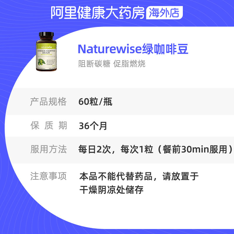 Naturewise 美国进口绿咖啡豆胶囊新陈代谢阻断碳水男女通用60粒 - 图3