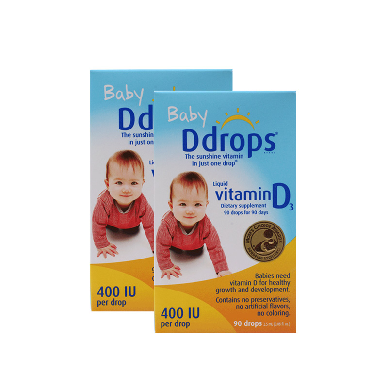 美国 Baby Ddrops 婴儿维生素D3 宝宝补钙滴剂400IU 2.5ml 90滴*2