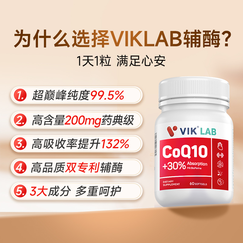 vik lab辅酶q10软胶囊200mg保护心脏心脑血管保健品官方旗舰店q10 - 图0