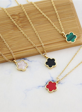 幸运镶嵌贝壳绿色五叶草锁骨链