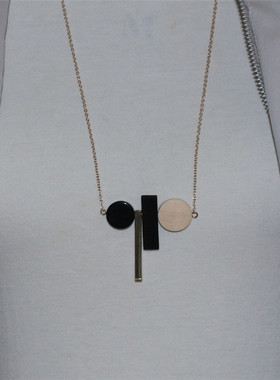 欧美风几何元素木头吊坠长款项链