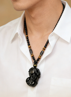 天然黑曜石貔貅吊坠金曜招财挂件