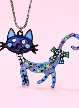 大胡子蓝色猫咪个性创意合项链