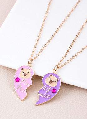 一对可爱河豚心形吊坠闺蜜项链