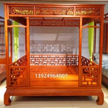 Myanmar flower pears wood Ming clear shelf bed Chinese red wood one thousand work plucks bed sculptures full solid wood step bed Moon Cave Bed