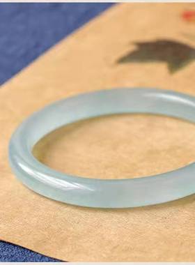 2021新款天青冻翡翠色金丝玉冰透女款圆条美人镯小清新包邮