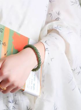 和田玉青黄口直切手串男女款天然玉石百搭玉串卡9*10mm老型珠手链