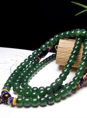 和田玉青玉老型珠毛衣链