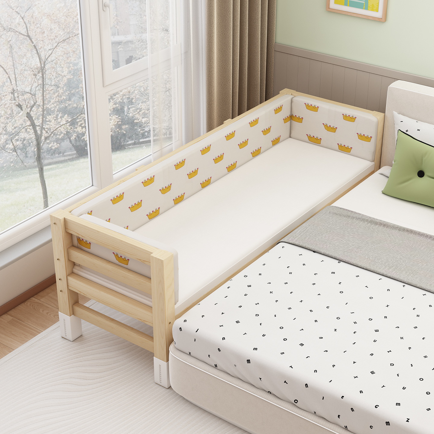 儿童拼接床加宽床边扩大神器宝宝平接床大人可睡可调节实木婴儿床 - 图2