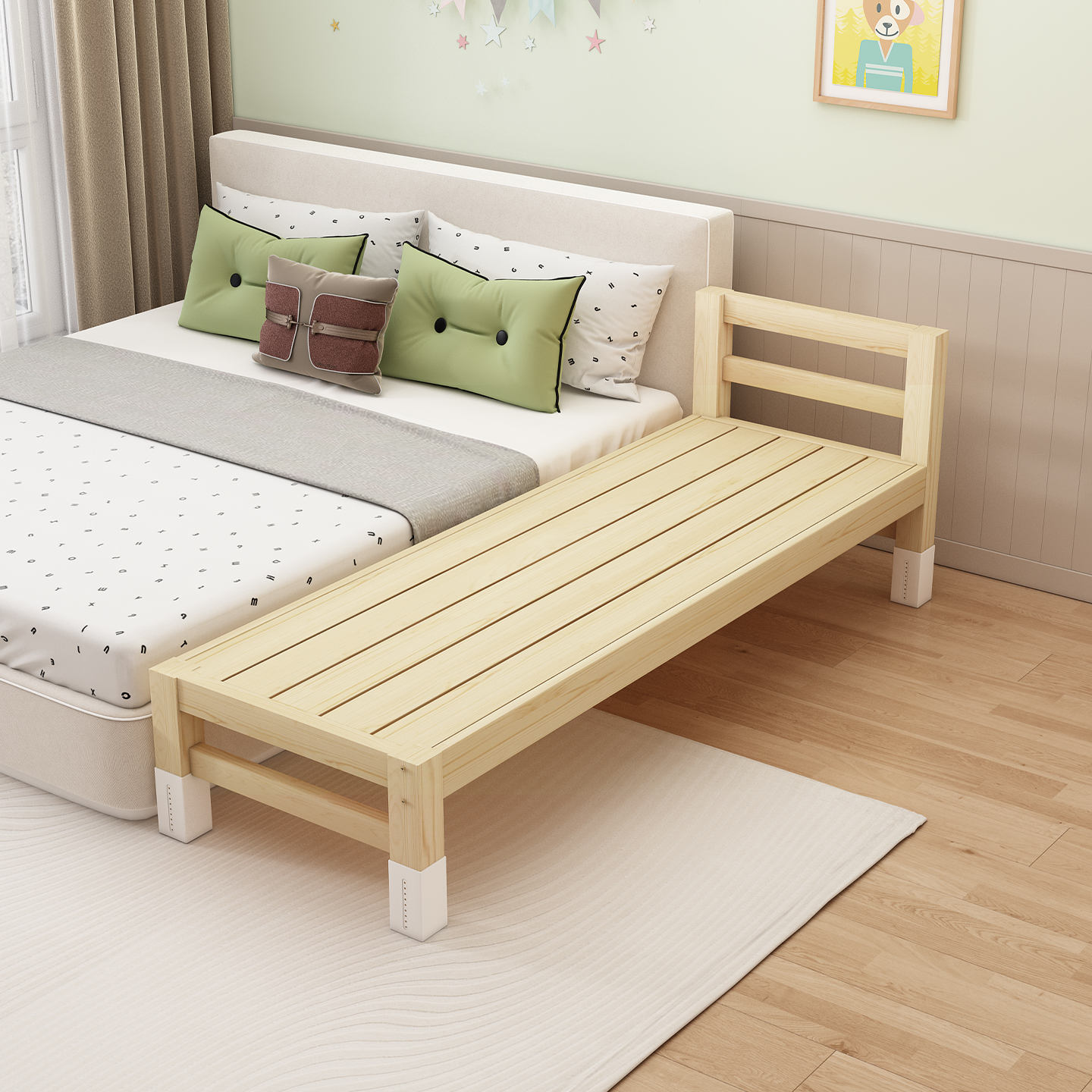 儿童拼接床加宽床边扩大神器宝宝平接床大人可睡可调节实木婴儿床 - 图0