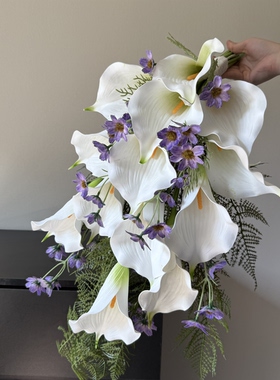 new韩系水滴马蹄莲仿真花摄影道具新娘手捧花结婚礼紫色仿真花束