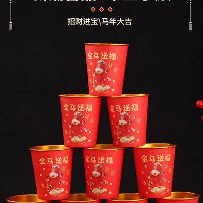 【100支】2026马年金箔杯一次性红色杯子加厚防烫家用春节新年杯