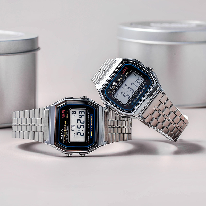 casio/卡西欧小银表 时尚休闲防水钢带小方块手表 A159W-N1DF