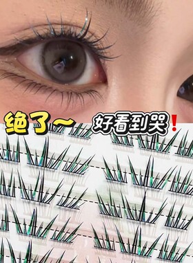 她橙渐变蓝眼泪分段卷翘假睫毛