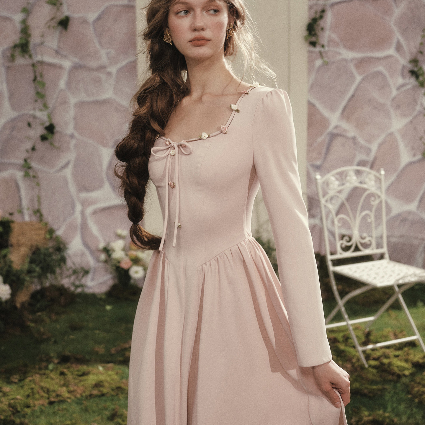 LaceMade 蔷薇日记 法式复古淑女风日常通勤高智感淡粉色连衣裙秋,淘宝优惠券,粉丝福利购,淘宝优惠卷