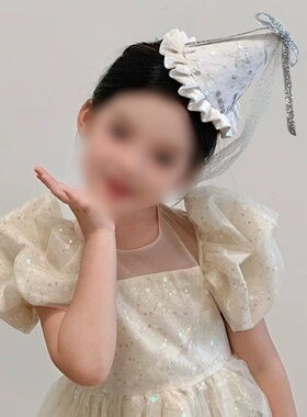 超仙星星尖顶生日发夹帽羽毛蝴蝶结网纱飘带少女心派对氛围感发饰