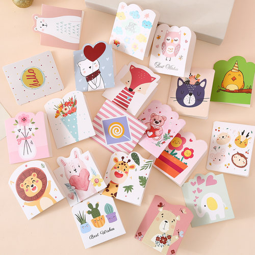 节日通用迷你感谢生日贺卡情人节可爱卡通祝福鲜花店小卡片带信封 - 图0