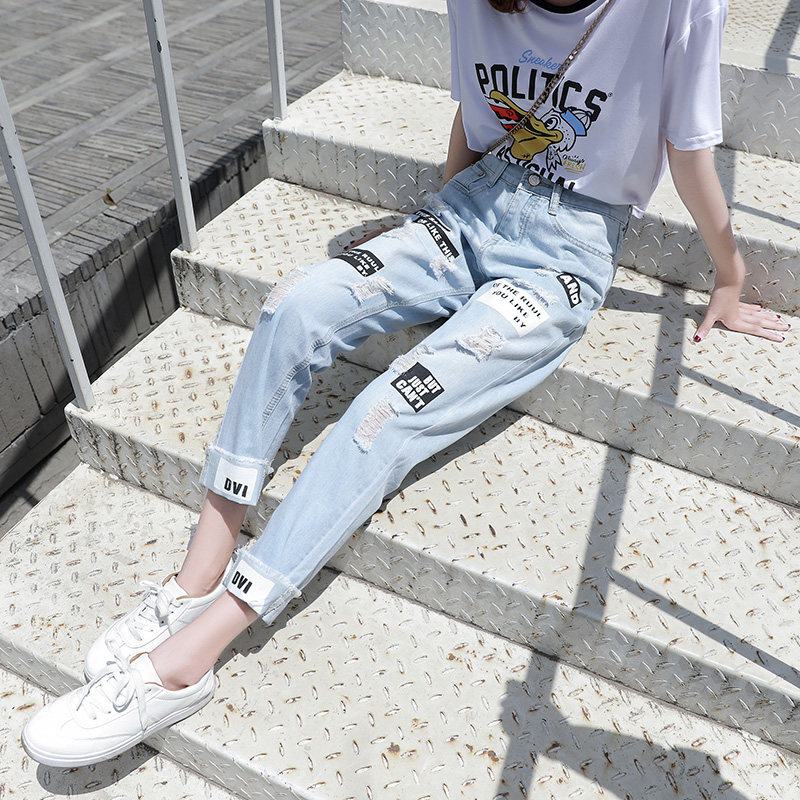 女士阔腿韩版bf乞丐高腰裤牛仔裤 艺雷莉牛仔裤