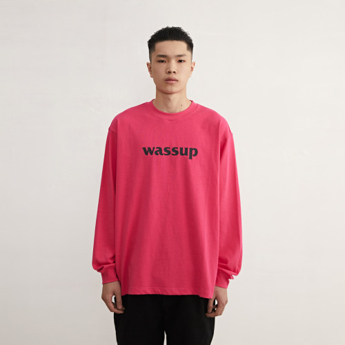 WASSUP潮牌长袖t恤男纯棉宽松休闲美式打底衫圆领上衣情侣衣服女 - 图1