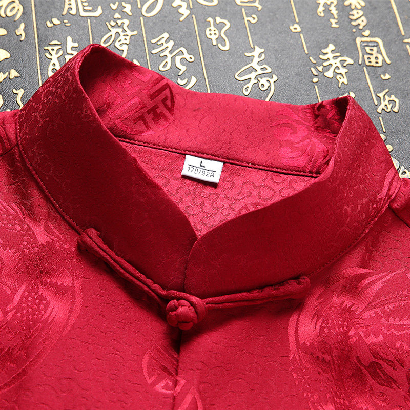 重磅真丝唐装男短袖中老年桑蚕丝绸 柒骆唐装