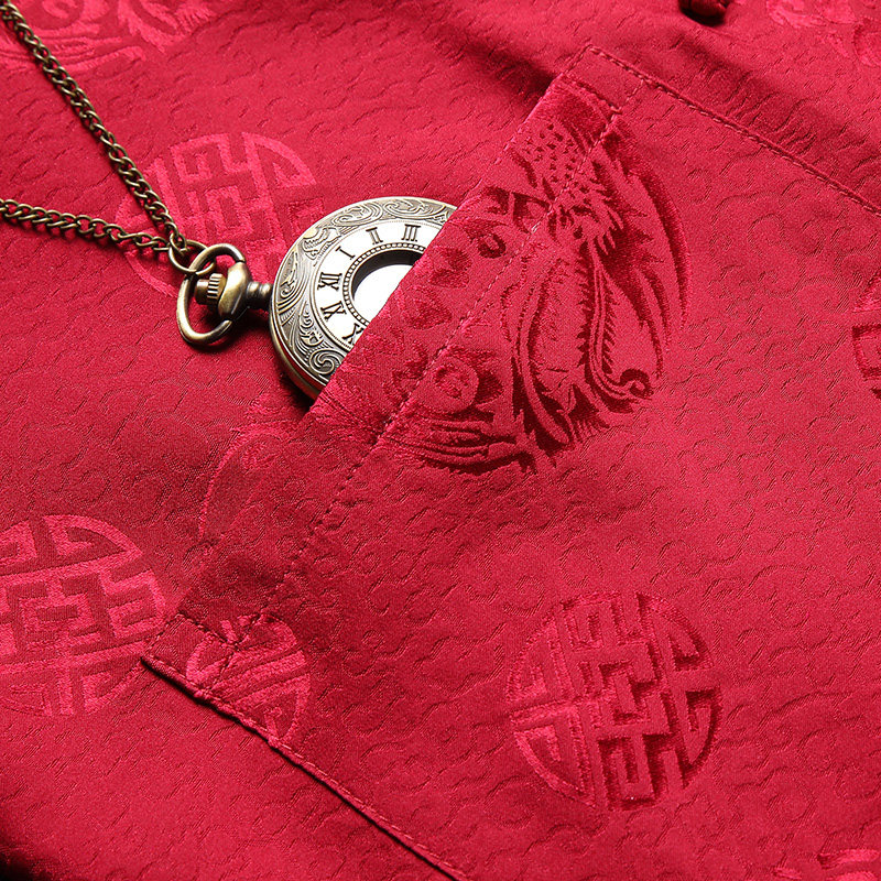 重磅真丝唐装男短袖中老年桑蚕丝绸 柒骆唐装