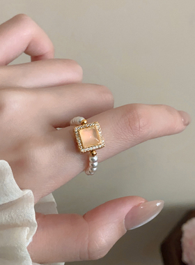 方糖月光石珍珠戒指女食指戒