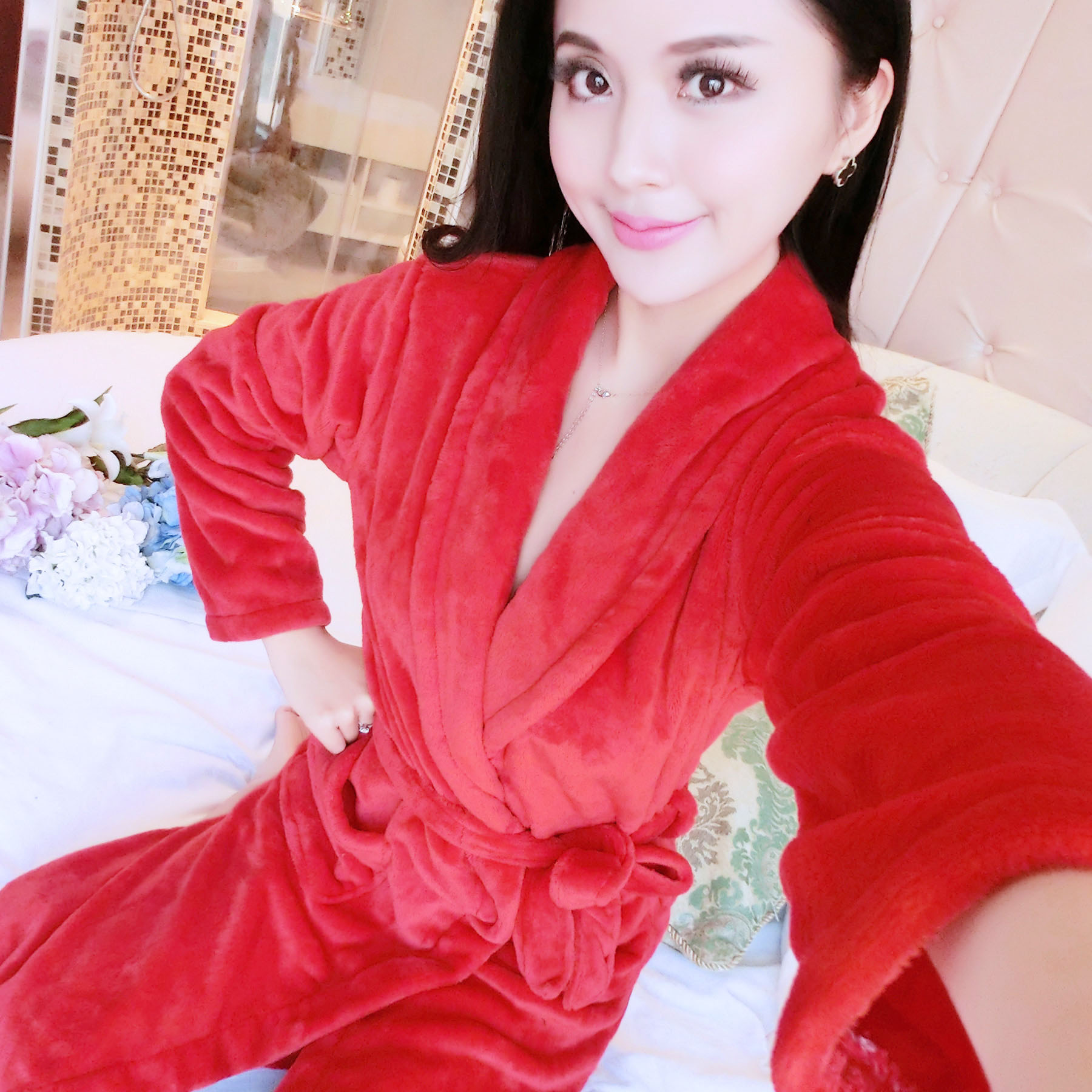 好得西旗舰店秋冬季珊瑚绒睡袍女士春秋加厚法兰绒睡衣情侣长款浴袍可爱家居服1