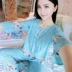 Bộ đồ ngủ nữ mùa hè Hàn Quốc dài tay mùa xuân và mùa thu cotton lụa phù hợp với sinh viên dễ thương cotton mùa hè dịch vụ nhà hai mảnh - Bộ Pajama