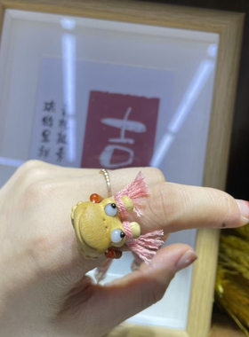 原创手工纯天然竹金蟾龙实心玉竹活眼可爱地包天高密呱呱戒子
