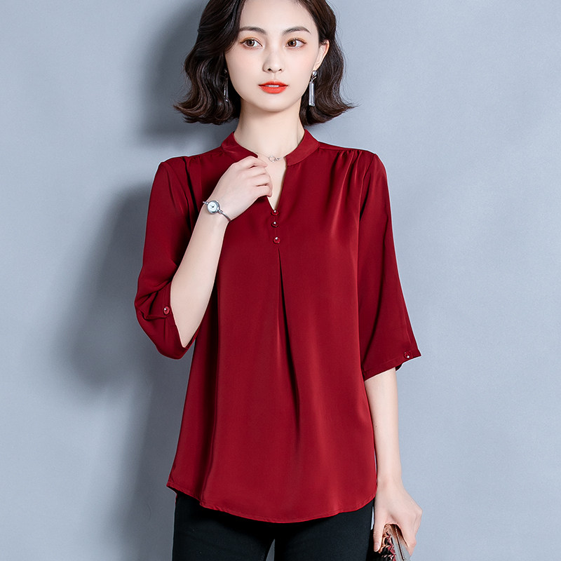 衫衫2020年妈妈短袖雪纺宽松小衫 必韩T恤