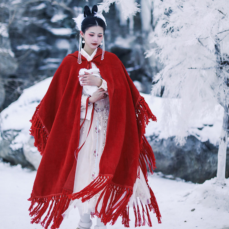 麦叙《虞美人》原创红色斗篷冬季汉服 麦叙汉服