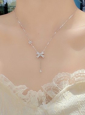 流苏蝴蝶结项链女轻奢小众设计感夏季钛钢锁骨链送闺蜜生日礼物