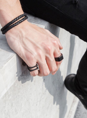 欧美潮流黑色双层皮绳