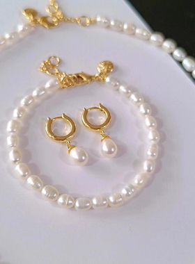 淡水珍珠耳环手链短款项链纯手工