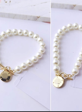 新款欧美logo轻奢小众质感玻璃仿珍珠短款锁骨链饰品女生耳夹项链