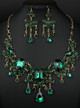 欧美网红奢华夸张气质水钻大项链耳环套装女新娘礼服宴会配饰品