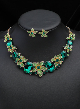 欧美夸张水钻项链首饰套装多精致设计感爆款宴会礼服时尚气质复古