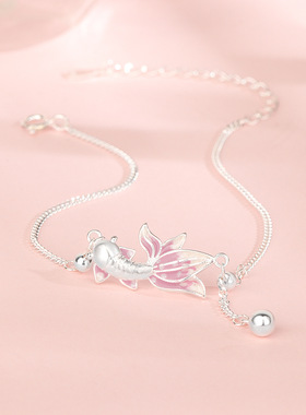 s925纯银锦鲤小金鱼手链女新中式珐琅精致如鱼得水国风手链招财