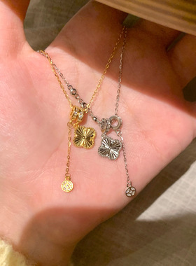 s925纯银镭射四叶草项链女款中古风高级感轻奢小众设计爆款锁骨链