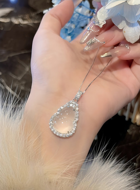 999纯银足银福禄葫芦吊坠项链女新中式国风白玉髓锁骨链镶钻带钻