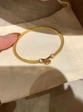 s925纯银意大利鸢尾麻花手镯女轻奢中古风复古感手环小红爆款