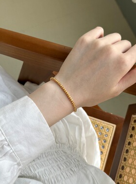 925纯银车花猫眼拉丝圆珠手链女小众设计冷淡风感重工拉丝球