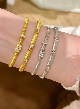 纯银s925意大利进口金弦线跑环手链满圈镶钻重工感百搭手饰