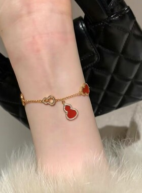 S925纯银福禄天然白贝母钻石葫芦手链轻奢小众精致高级感手饰女款