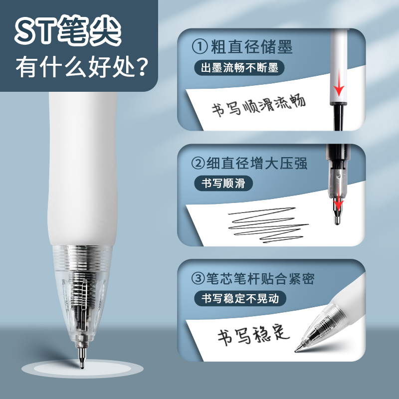 晨光按动中性笔学生考试专用碳素黑笔0.5mm实用派刷题笔ST头笔尖速干顺滑商务办公按压式水笔K35签字笔圆珠笔 - 图0