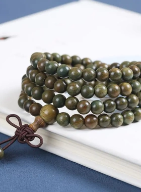老料绿檀木颗佛珠手串女森系学生