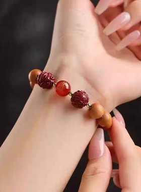 桃木朱砂手串三合六合女士蛇年