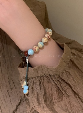 【寺庙流通】绿檀木寿山石手串